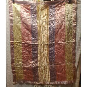 Vtg Silk Quilted Baby Blanket 43x36" Handmade Pastel Newborn Infant Toddler READ